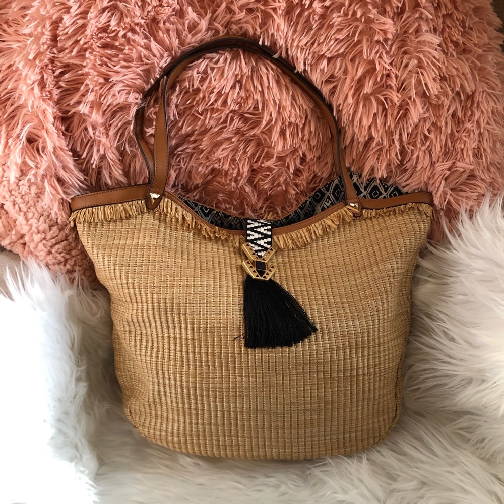 Stella & Dot Riviera Tote Raffia Fringe